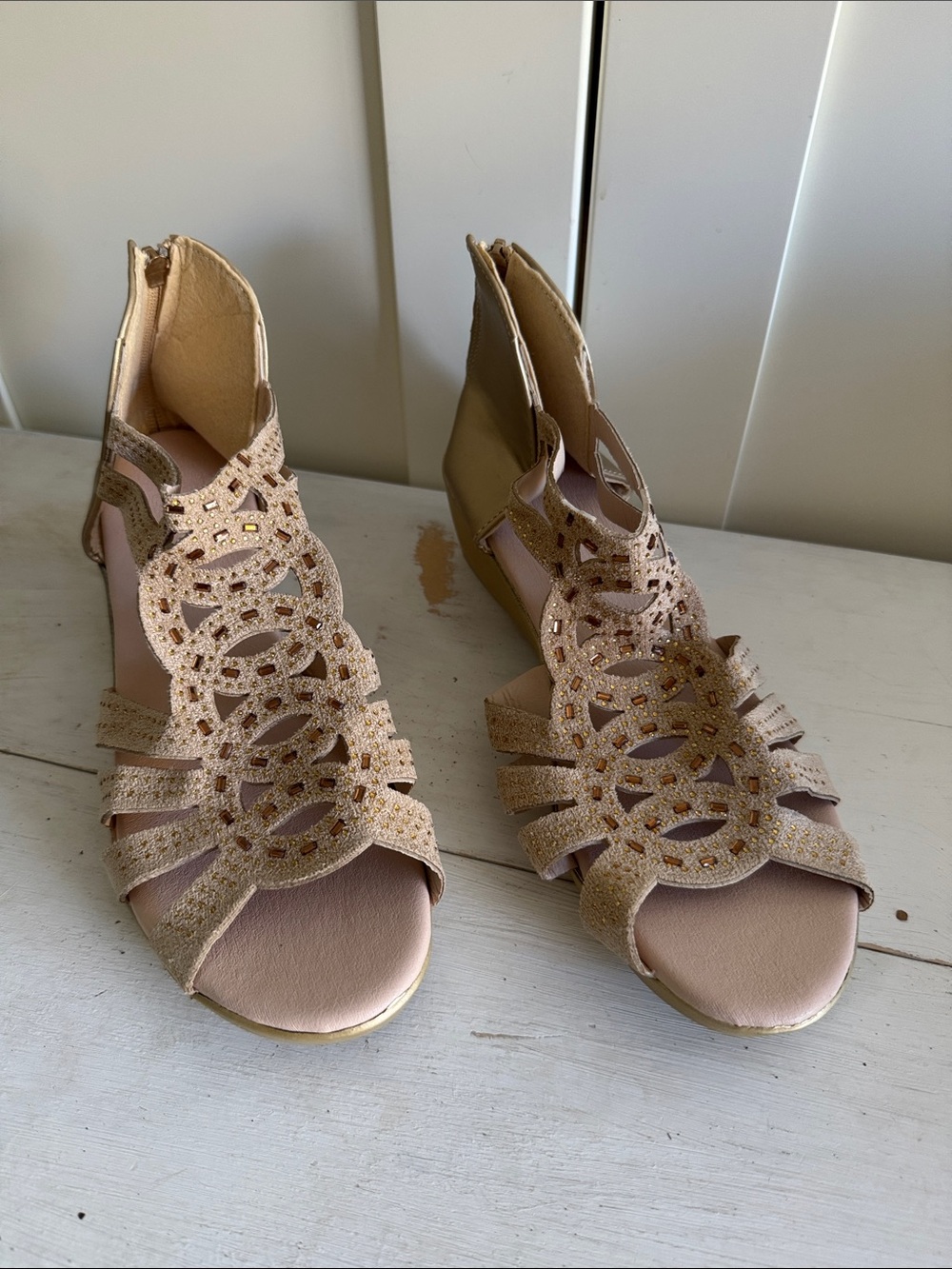 Women's Open-Toe Cutout Sandals in light gold